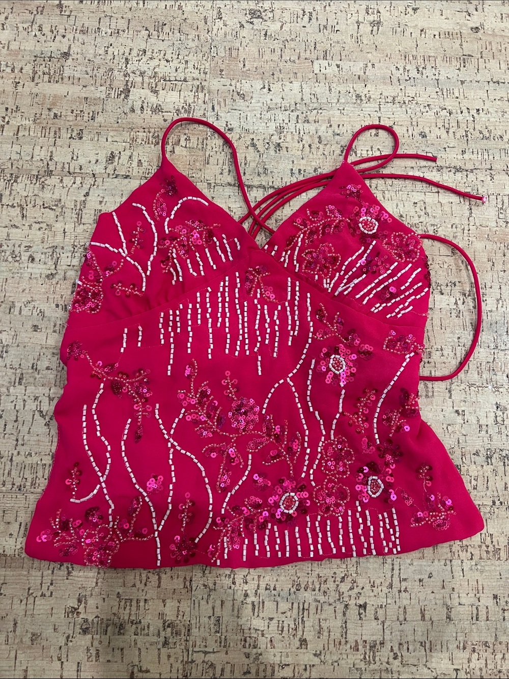 Y2K Fuchsia Sequin Floral Cami Top Sz S